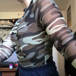 Mesh Camo-Print Bodysuit
